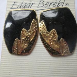 Edgar Berebi Black Enamel Gold Pierced Earrings