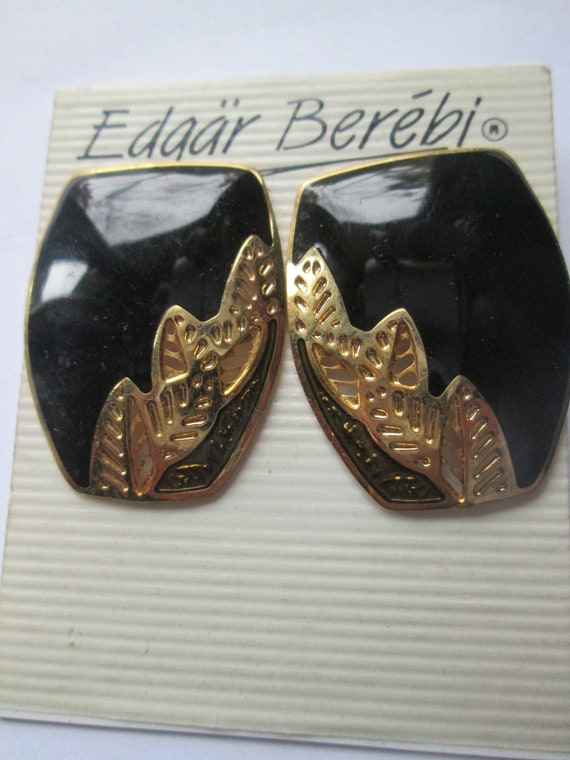 Edgar Berebi Black Enamel Gold Pierced Earrings