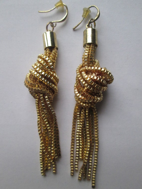 Gold Plated Love Knot Tassel Drop Earrings