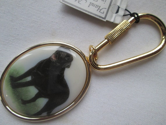 Labrador Dog Key Chain Porcelain Gold Tone - image 1