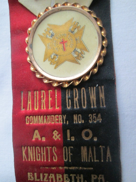 1890s Masonic Knights Of Malta Ribbon Badge Gem