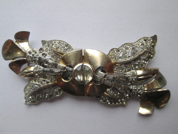 Art Deco Coro Duette Rhinestone Brooch Fur Clip - image 1