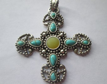925 Sterling Turquoise Pendant Cross