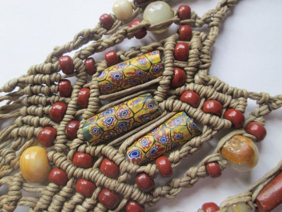 1970s Hand Made Macramé Trade Beaded 16" Necklace - image 1