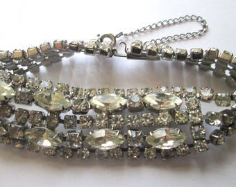 1950s Clear Rhinestone Wide Bracelet With Safety Chain
