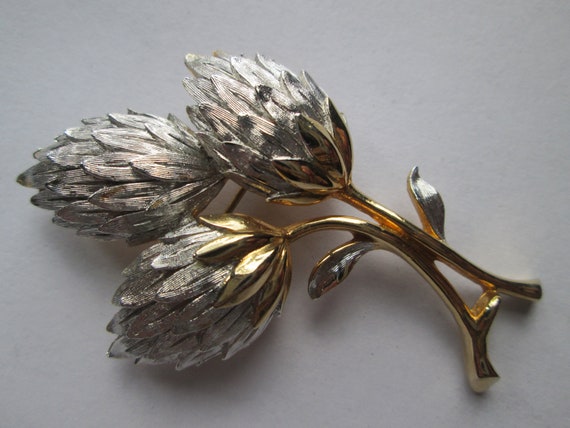 Hobe Signed Flower Silver Gold Tone Brooch - image 1