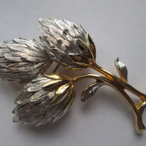 Hobe Signed Flower Silver Gold Tone Brooch