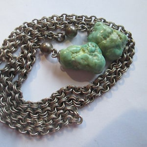 Vintage Sterling Green Turquoise Lariat Necklace