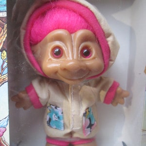 1990s ACE Novelty Treasure Troll Doll Boxed Hoodie Pink Hair