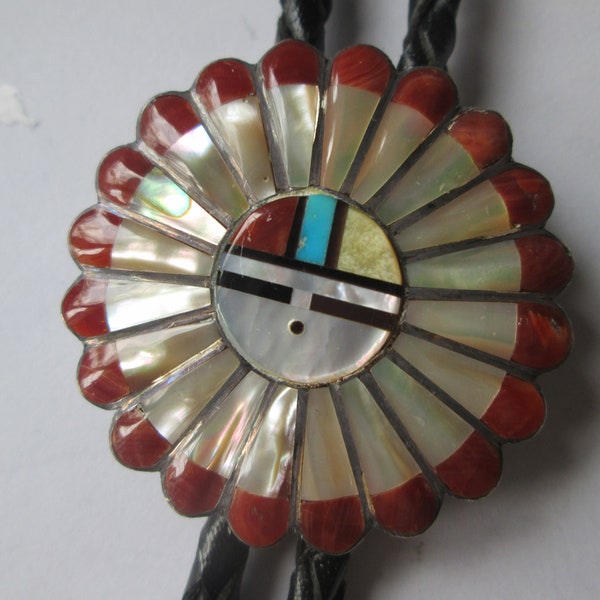 Signed V&E Hiha Zuni Sun Sterling Bolo Tie