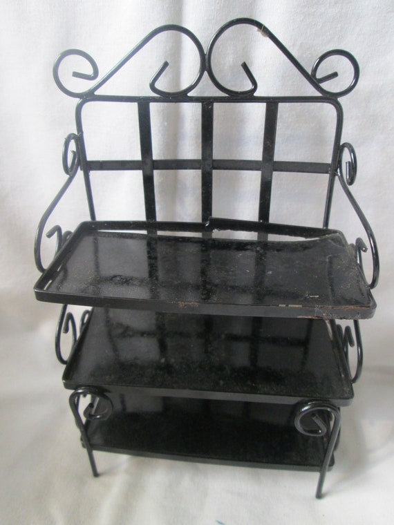 Vintage Dollhouse Miniature Black Metal Bakers Rack Etsy