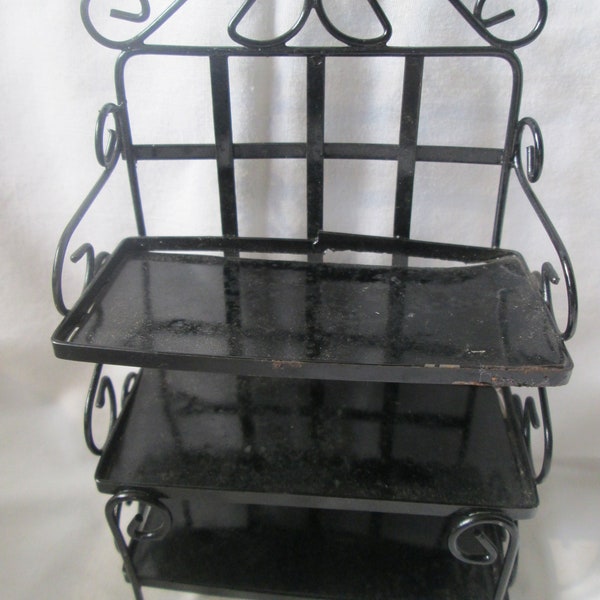 Vintage Dollhouse Miniature Black Metal Bakers Rack