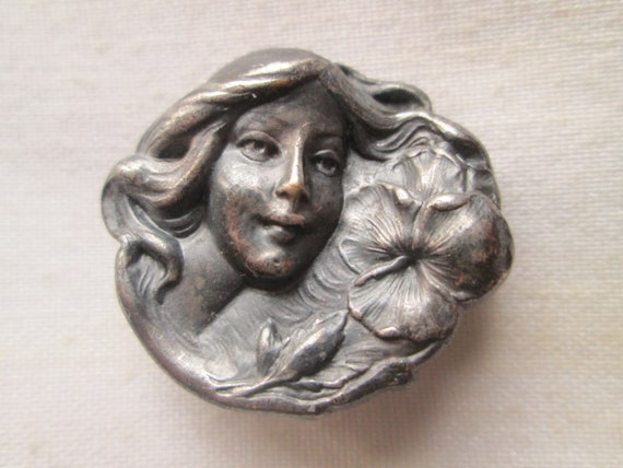 1800s Art Nouveau Lady Head Sterling Hallmarked C… - image 1