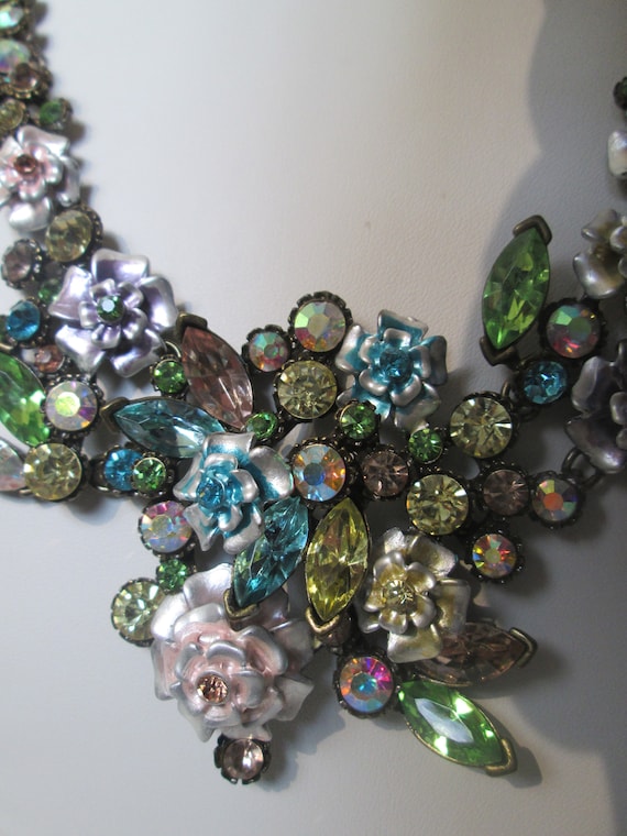 Joan Rivers Flower Necklace Enamel Rhinestone Anti