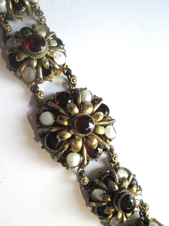 Collier Antique En Or 14k Avec Grenats Rouges Et Perles - Style Frange Rivière Austro-Hongrois