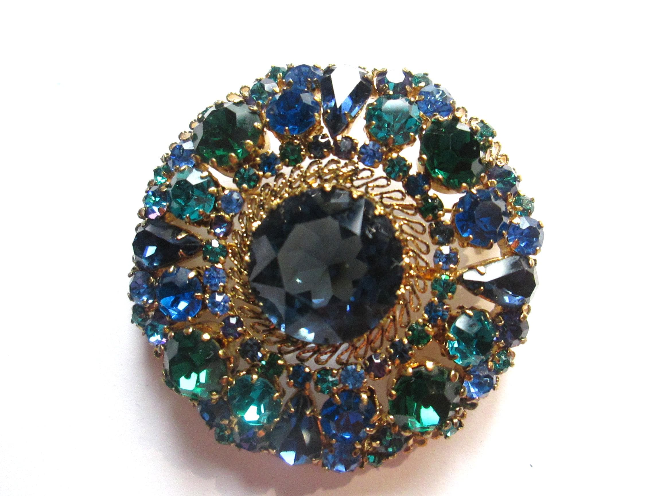 Sindary Blue Austrian Crystal Heart Brooch Pin - Can Also Be A Necklace Pendant
