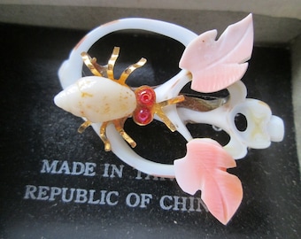 12pc 1970s Japanese Shell Coral MOP Brooch LOT  In box