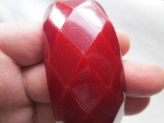 Wide Cherry Red Faceted Bakelite Bangle Bracelet