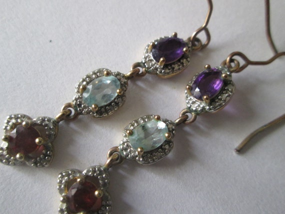 Vintage Designer Gemstone Dangle Drop Earrings - image 1