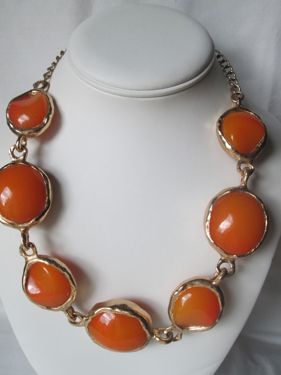 1960s Kenneth Jay Lane KJL Orange Gold Chunky Nec… - image 1