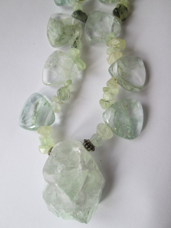 Vintage Green Quartz Crystal Chunky Necklace