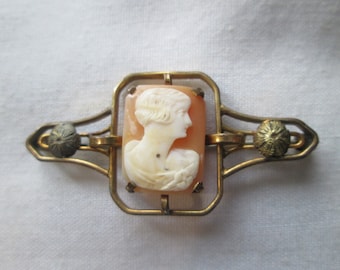 1800s Victorian Shell Cameo Gold Filled Bar Pin Brooch