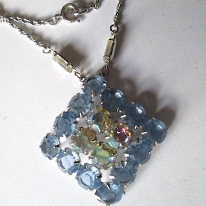 1950s Sterling Blue AB Rhinestone Necklace Pendant