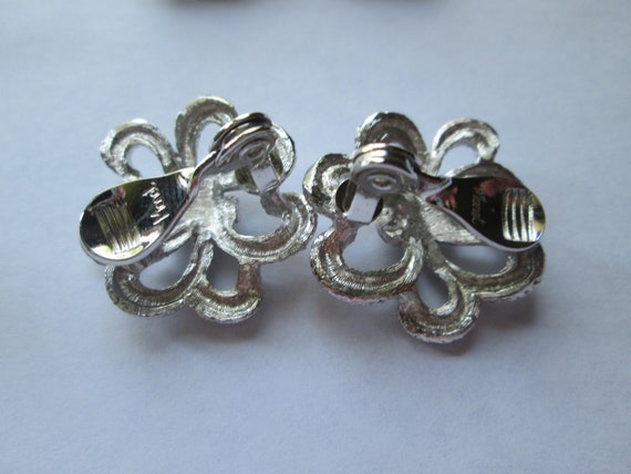 Monet Silver Tone Flower Clip Earrings - image 2
