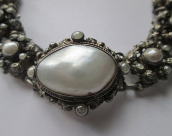 Antique Austro Hungarian Sterling Pearl Bracelet