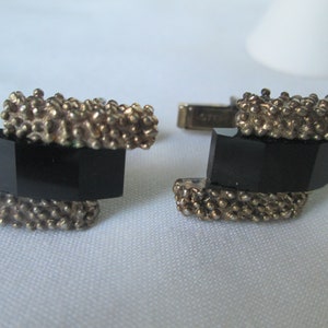 1950s Heavy Gold Nugget Sterling Onyx Cufflinks