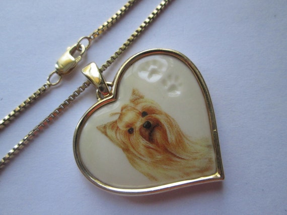 Gold Over Sterling Yorkie Terrier Dog Heart Neckl… - image 1