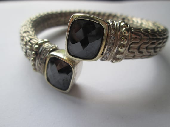 Heavy Sterling Weave Wrap Black Sapphire Diamond Brac… - Gem