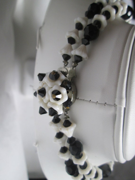 Layering Necklace Beaded Black White Glass Tulip … - image 2