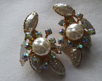Beau Jewels Pearl AB rhinestone Clip Earrings