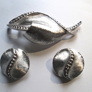 Vintage Monet Silver Tone Studded Brooch Earrings SET