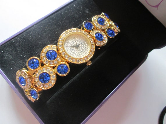 Suzanne Somers Blue Rhinestone Crystal Watch In Box