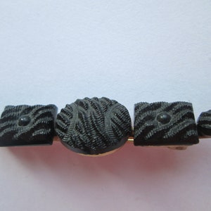 1800s Victorian Black French Jet Carved Gold Filed Bar Brooch