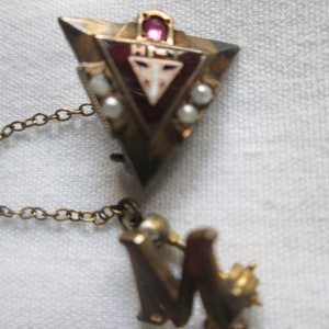 Antique Fraternity Pin Ruby Seed Pearls Gold Filled