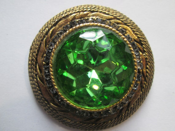 1940s Signed HAR Peridot Green Clear Rhinestone G… - image 2