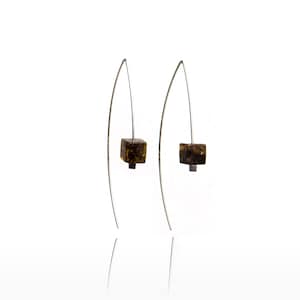 Long dark Amber Earrings Women, Geometric Silver Sterling Earrings, Unique Gift for Her, Baltic Amber Earrings for Women, Statement Earrings