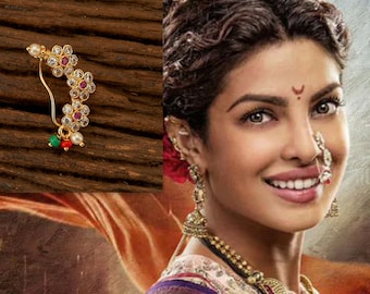 Nose Ring / marathi nose ring/ priyanka chopra Nath /CLIP ON Indian Nose Ring/ Indian Bridal Jewelry/ Nathini /bollywood nose ring/nosepin