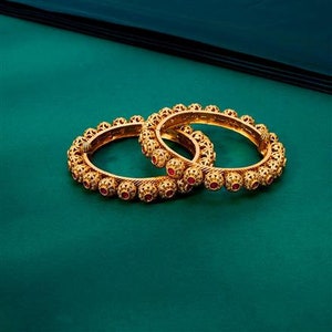 Matte Gold Openable Bangles/Pacheli /Kada/ Gold Bangles/Indian Bangles/ Temple jewelry/Indian Wedding Jewelry/ruby bangles/Amrapali jewelry