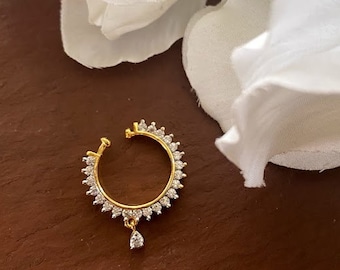 CZ Nose Ring / no piercing nose ring /Indian Nose Ring /Clip-on Nose Ring /Indian bridal Jewelry/zircon nose cuffs/diamond nosering /Nath