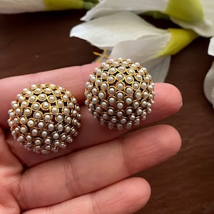 Pearl Studs/Gold earrings/Stud Earrings/ Indian earrings/Antique Gold Studs /pearl Earrings/ South Indian jewelry/ gold tops/delicate studs image 1