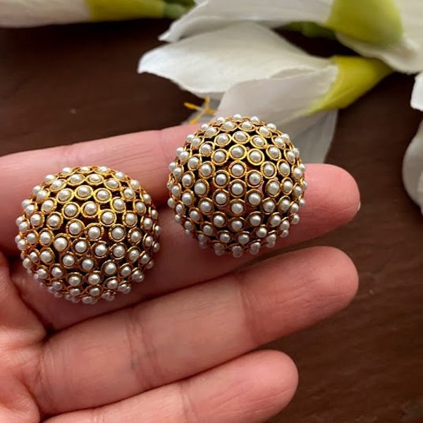 Pearl Studs/Gold earrings/Stud Earrings/ Indian earrings/Antique Gold Studs /pearl Earrings/  South Indian jewelry/ gold tops/delicate studs