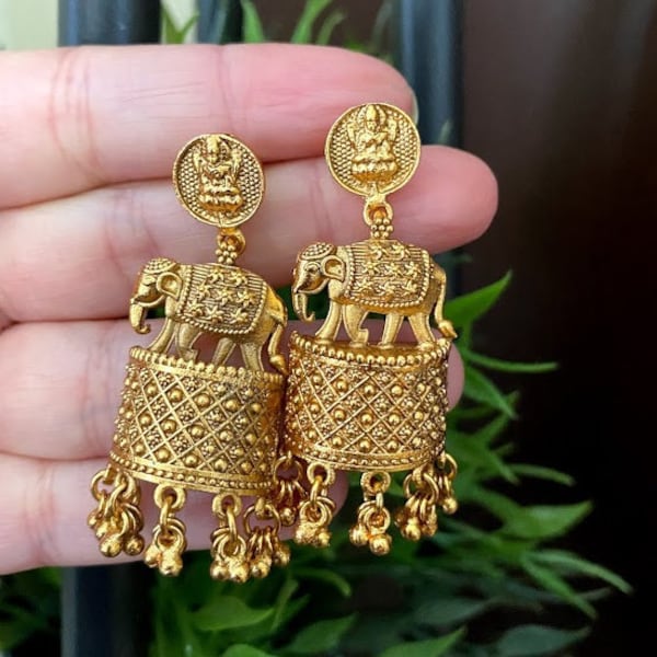 Gold Temple Earrings / Temple Jewelry / South Indian Earrings/ Elephant jewelry/ Traditional Earrings/ Indian Jewelry/ Amrapali earrings