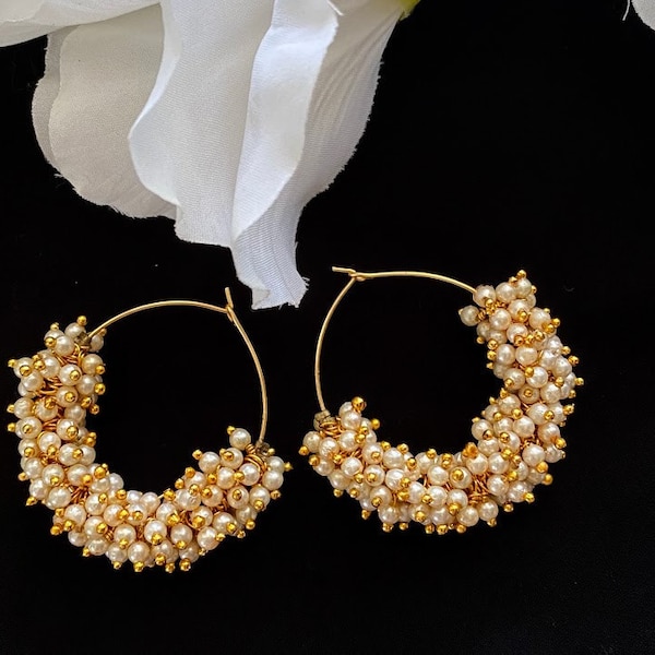 Indian hoop earrings/Indian Earrings/Pearl hoops/ jhumka earrings/guttapusalu hoops/Baali earrings/ punjabi earrings/ pakistani earrings