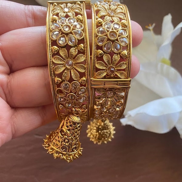 polki Kada /Gold jhumka Bangles/Indian kada/openable bangle/kundan Kada/polki bangle/Indian wedding jewelry /pakistani kada/kalleray