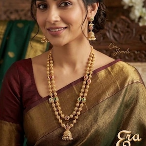 Collar y pendientes de cuentas chapados en oro, conjunto de joyería india