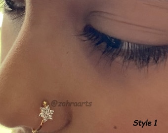 Nose Ring,Nose Cuffs, Non Piercing nose ring ,Indian nose ring, Clip On Nose ring , Faux Nose Ring ,Nose studs ,Gold Nose Hoop, CZ Nosering